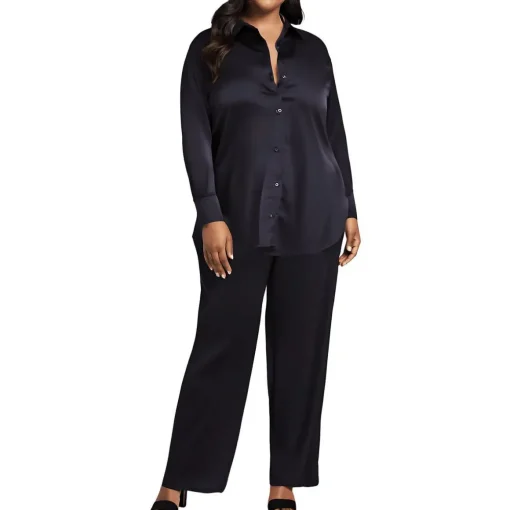 Plus Collar Side Slit Button-Down Top
