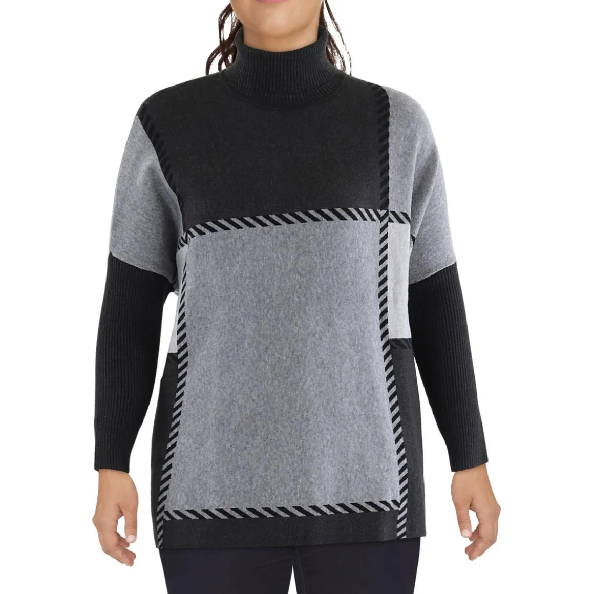 Plus Colorblock Knit Turtleneck Sweater