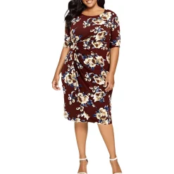 Plus Floral Knee-Length Sheath Dress
