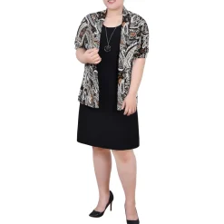 Plus Knit Paisley Open-Front Blazer