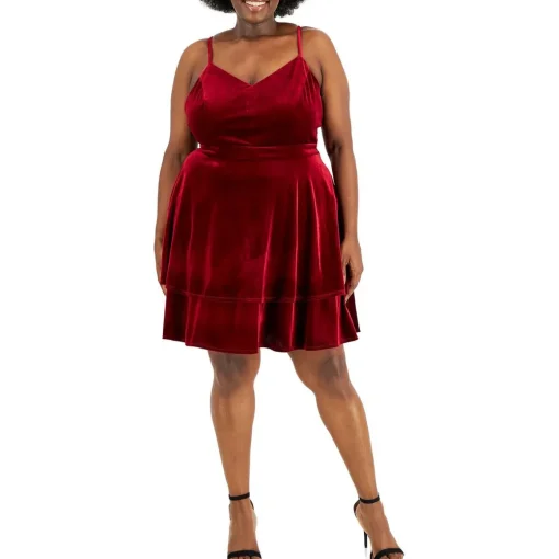 Plus Lace Back Velvet Cocktail and Party Dress