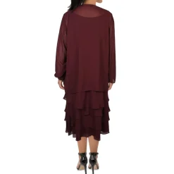 Plus 2PC Chiffon Dress With Jacket