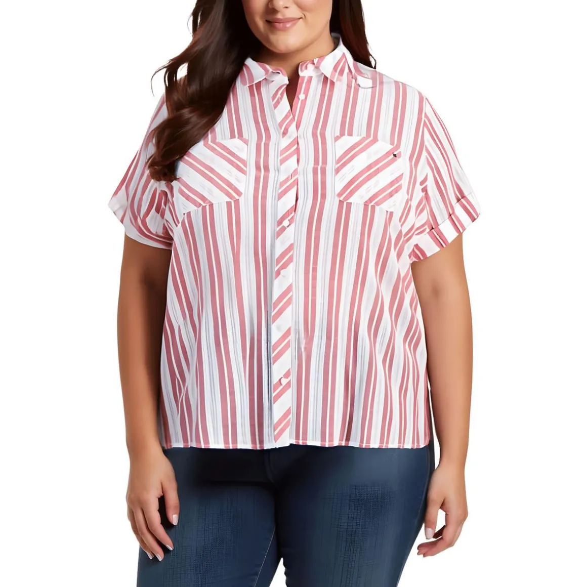 Plus Plaid Cotton Button-Down Top