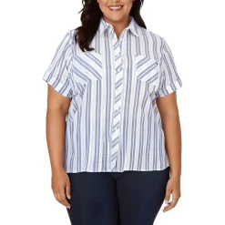 Plus Plaid Cotton Button-Down Top