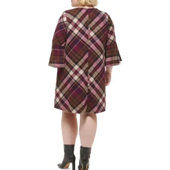 Plus Plaid Long Sleeves Shift Dress