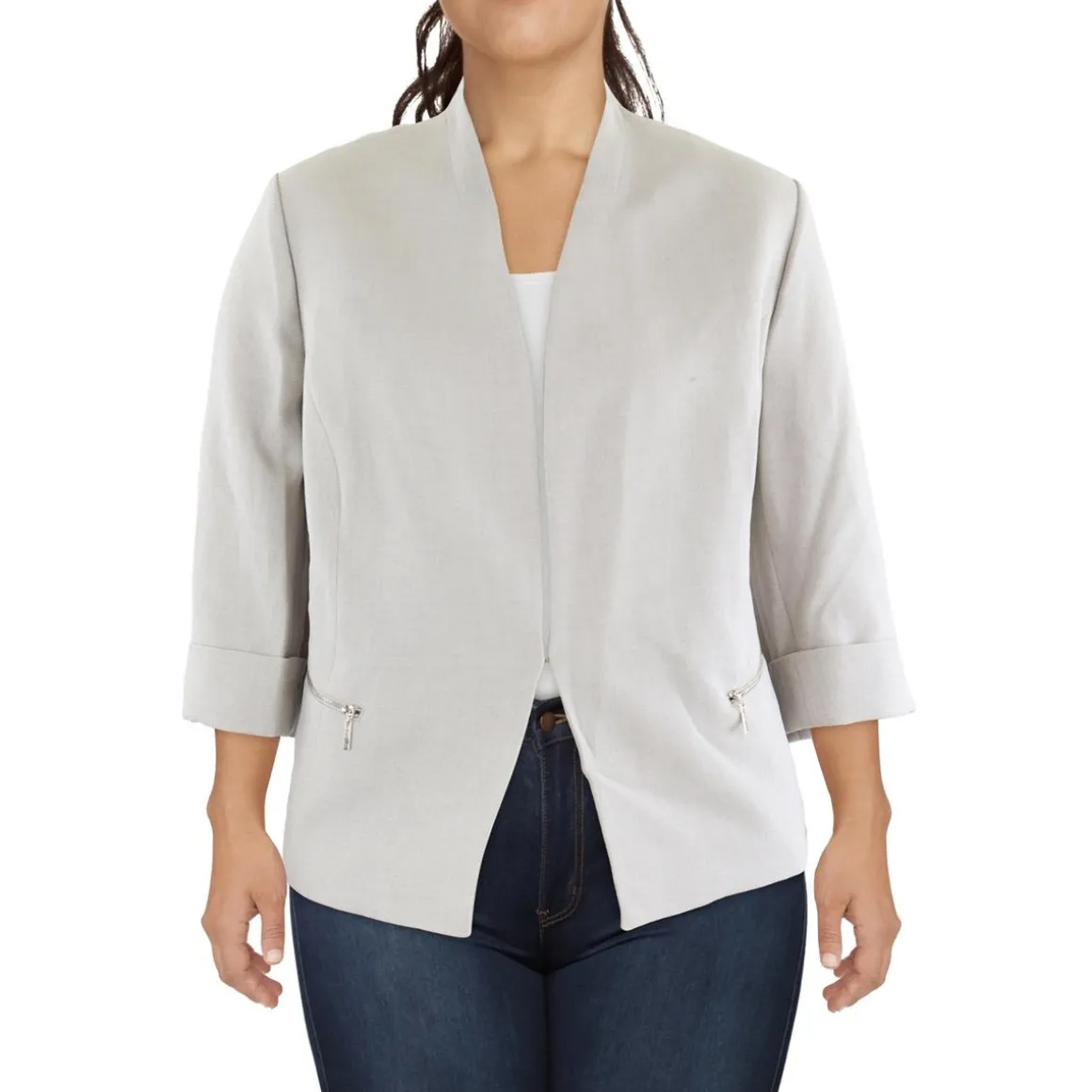 Plus Pocket Open-Front Blazer