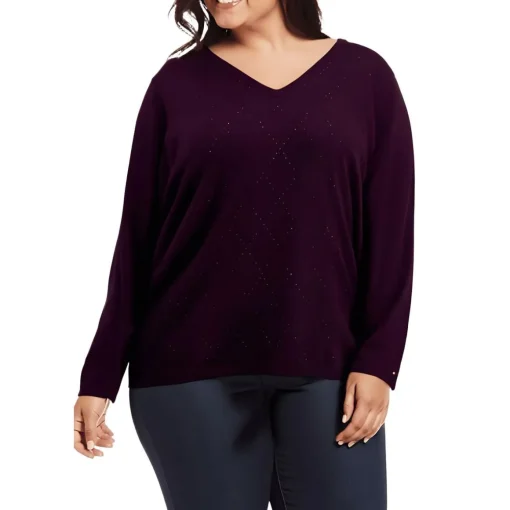 Plus Rhinestone Cotton Pullover Top