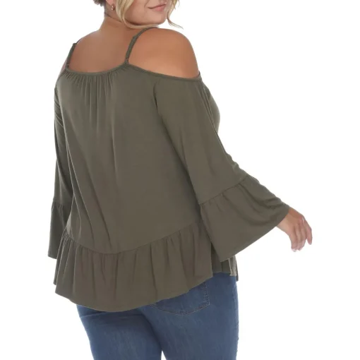 Plus Ruffled Hem Cold Shoulder Peasant Top