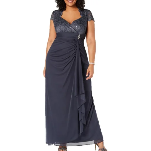 Plus Sequined Lace Formal Dress