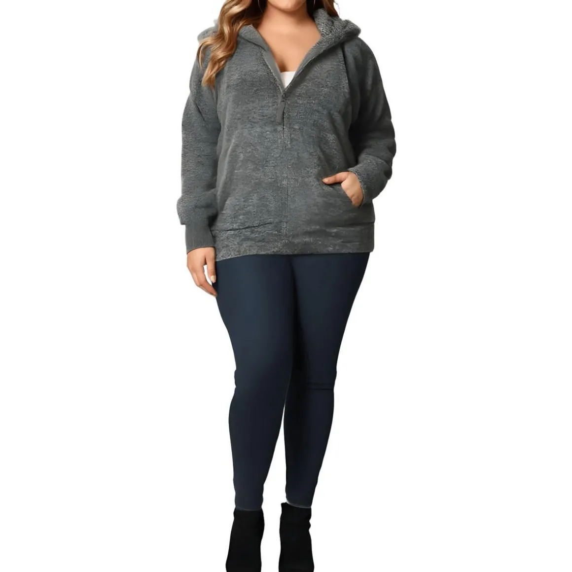 Plus Sherpa Hooded Fleece Jacket