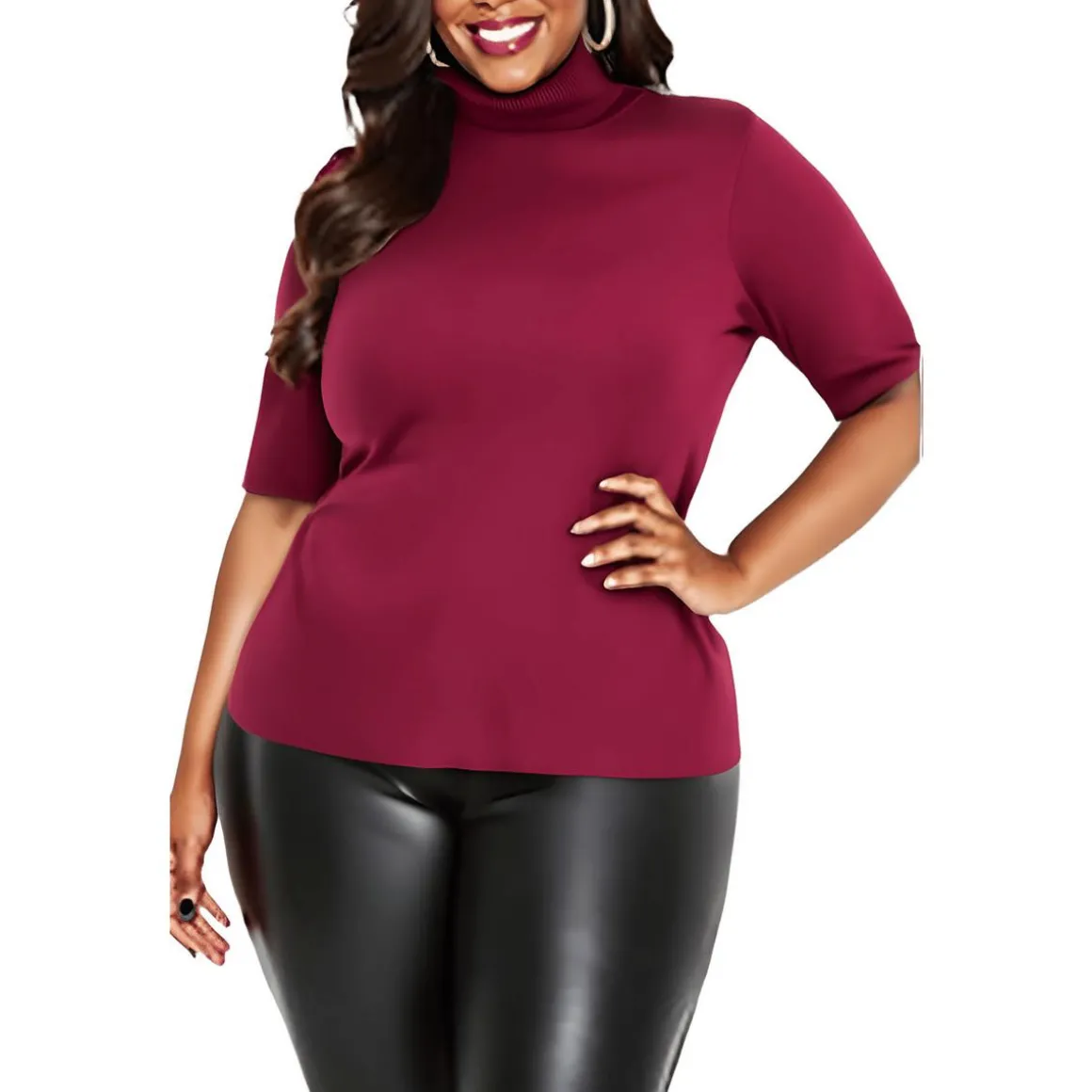 Plus Short Sleeve Knit Turtleneck Sweater