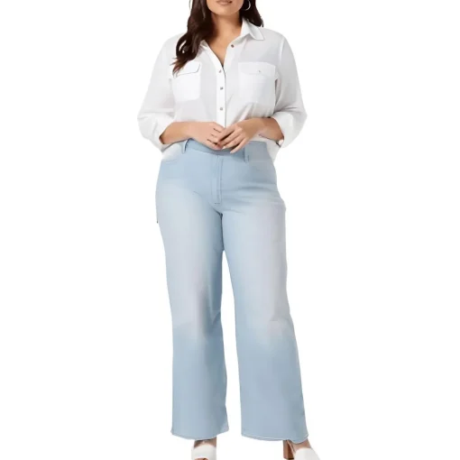 Plus Teresa Tummy Slimming Cotton Wide Leg Jeans
