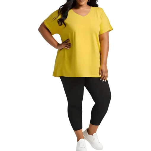 Plus V Neck Short Sleeve Pullover Top