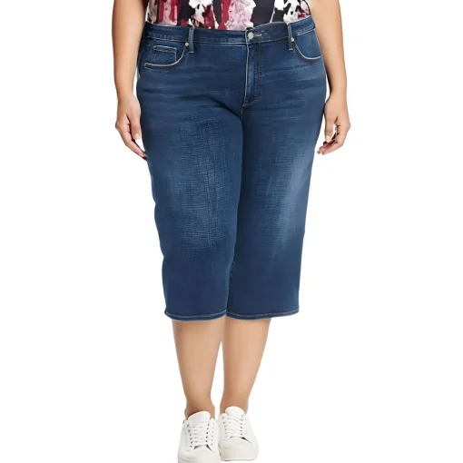 Plus Wide Leg Pedal Crop Denim Capri Jeans