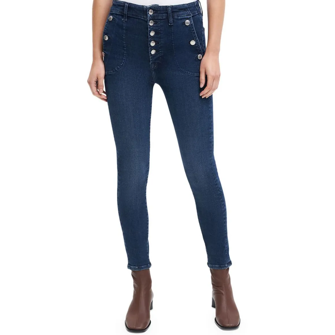 Portia Mid Rise Button Fly Skinny Jeans