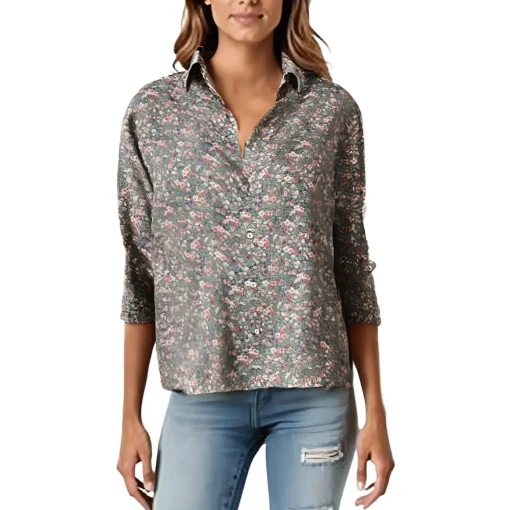 Printed Chiffon Button-Down Top