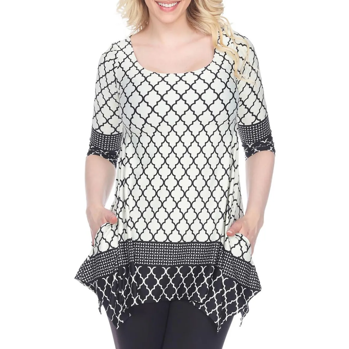 Printed Elbow Sleeve Tunic Top