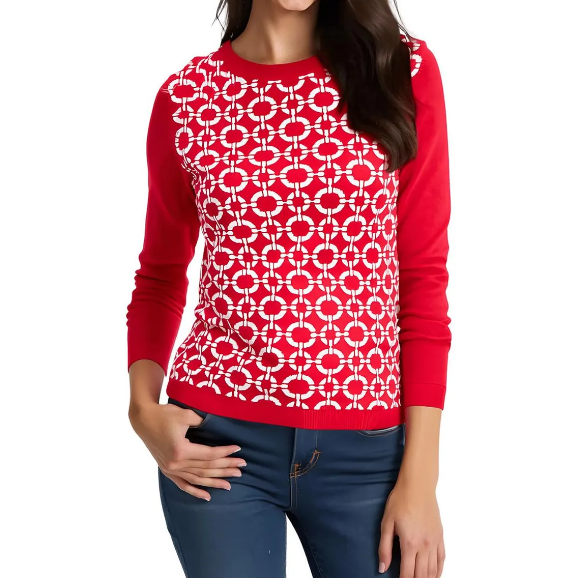 Printed Knit Crewneck Sweater