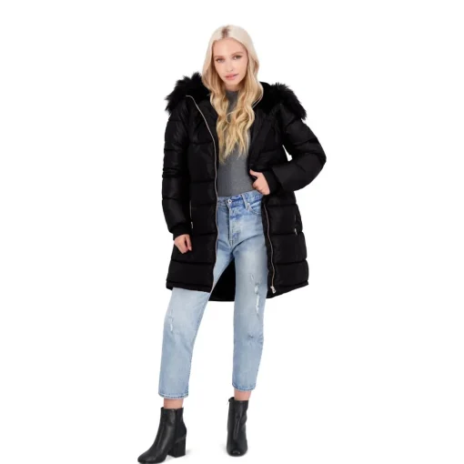 Puffer Coat For Women - Quilted Winter Coat w/ Faux Fur Hood