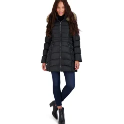 Quilted Faux Fur Trim Mid-Length Puffer Coat