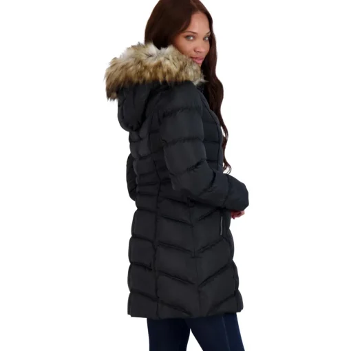 Quilted Faux Fur Trim Mid-Length Puffer Coat