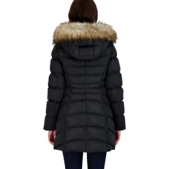 Quilted Faux Fur Trim Mid-Length Puffer Coat