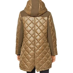 Quilted Mixed Media Mid-Length Puffer Coat