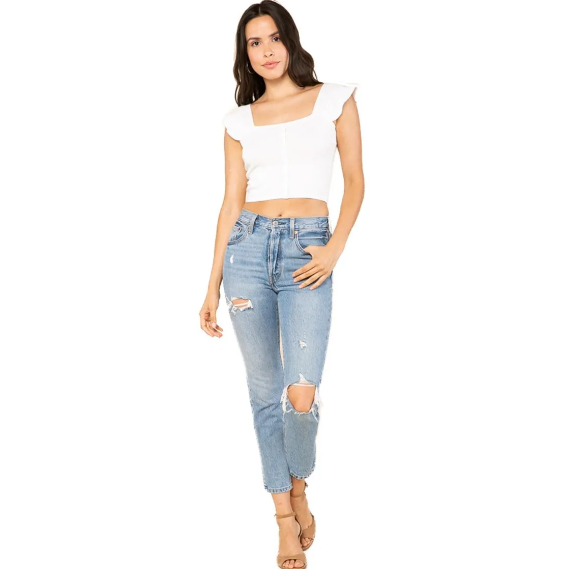 RAGA Kensley Cap Sleeve Square Neck Crop Top