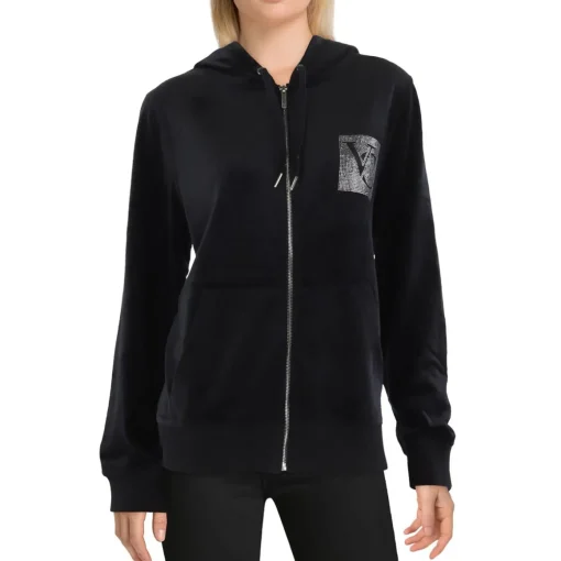 Rhinestone Velour Zip Hoodie