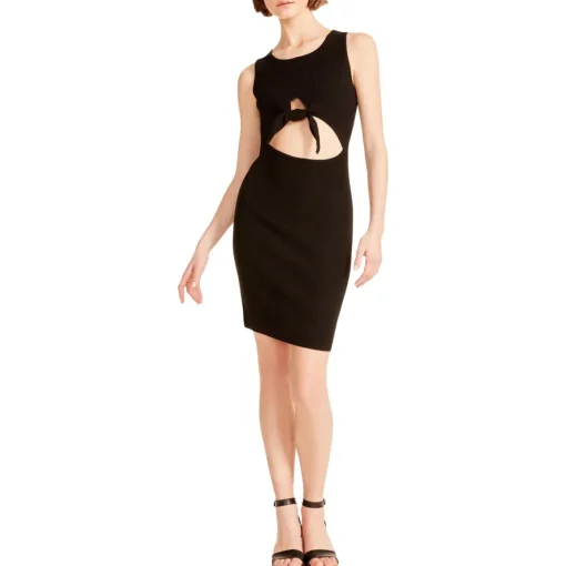 Ribbed Knit Cut Out Tie Front Bodycon Dress