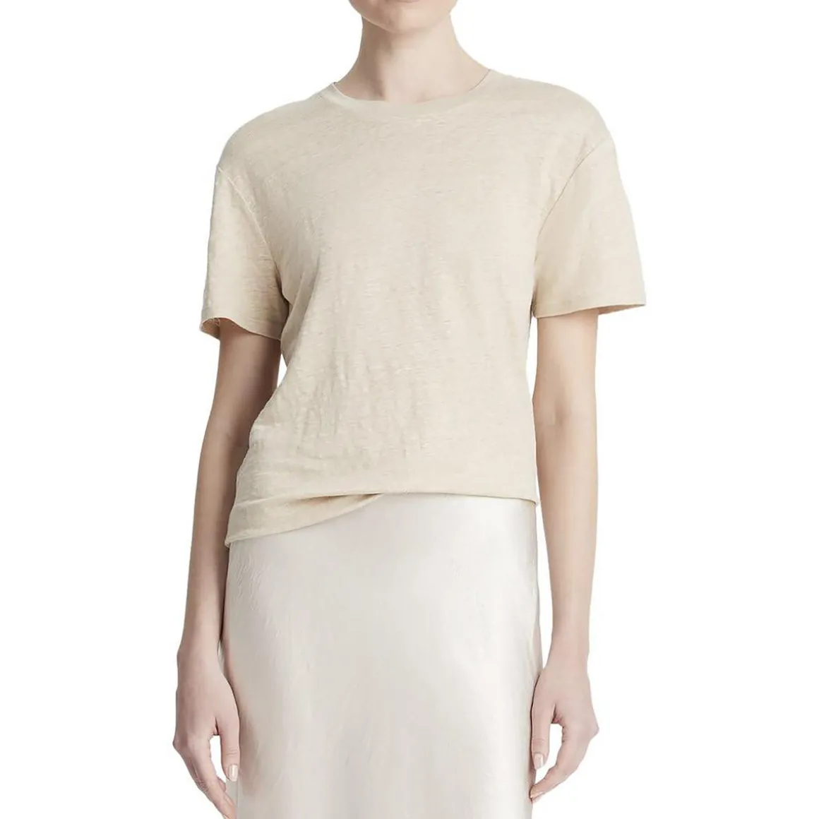 Ribbed Trim Linen Pullover Sweater