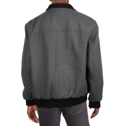 Ribbed Trim Wool Bomber Jacket