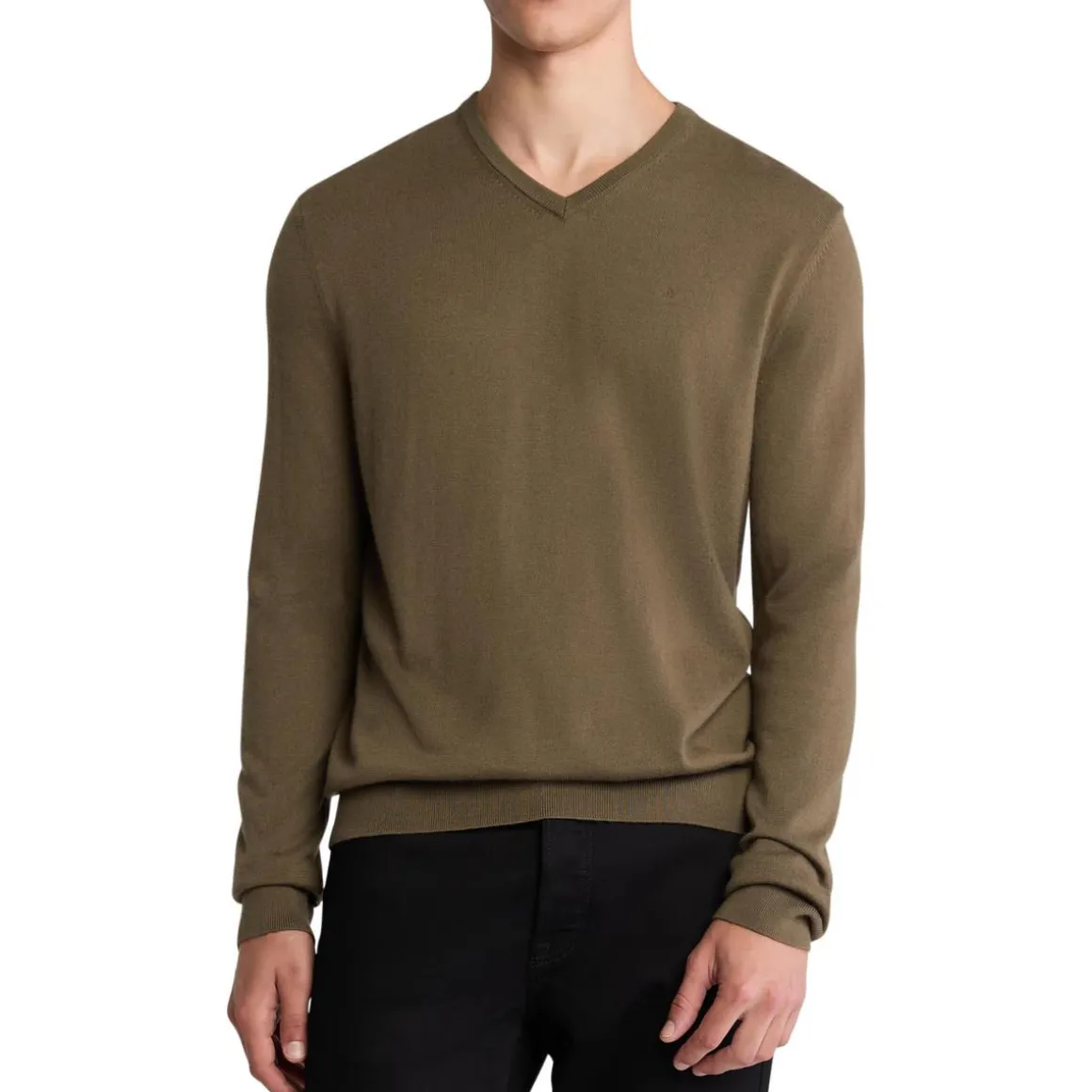 Ribbed Trim Wool Pullover Sweater