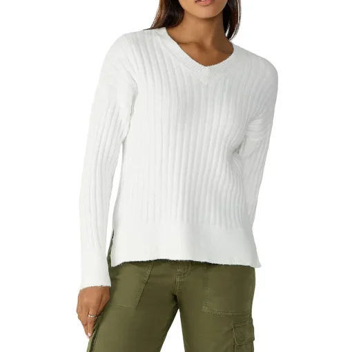 Ribbed V-Neck Pullover Sweater