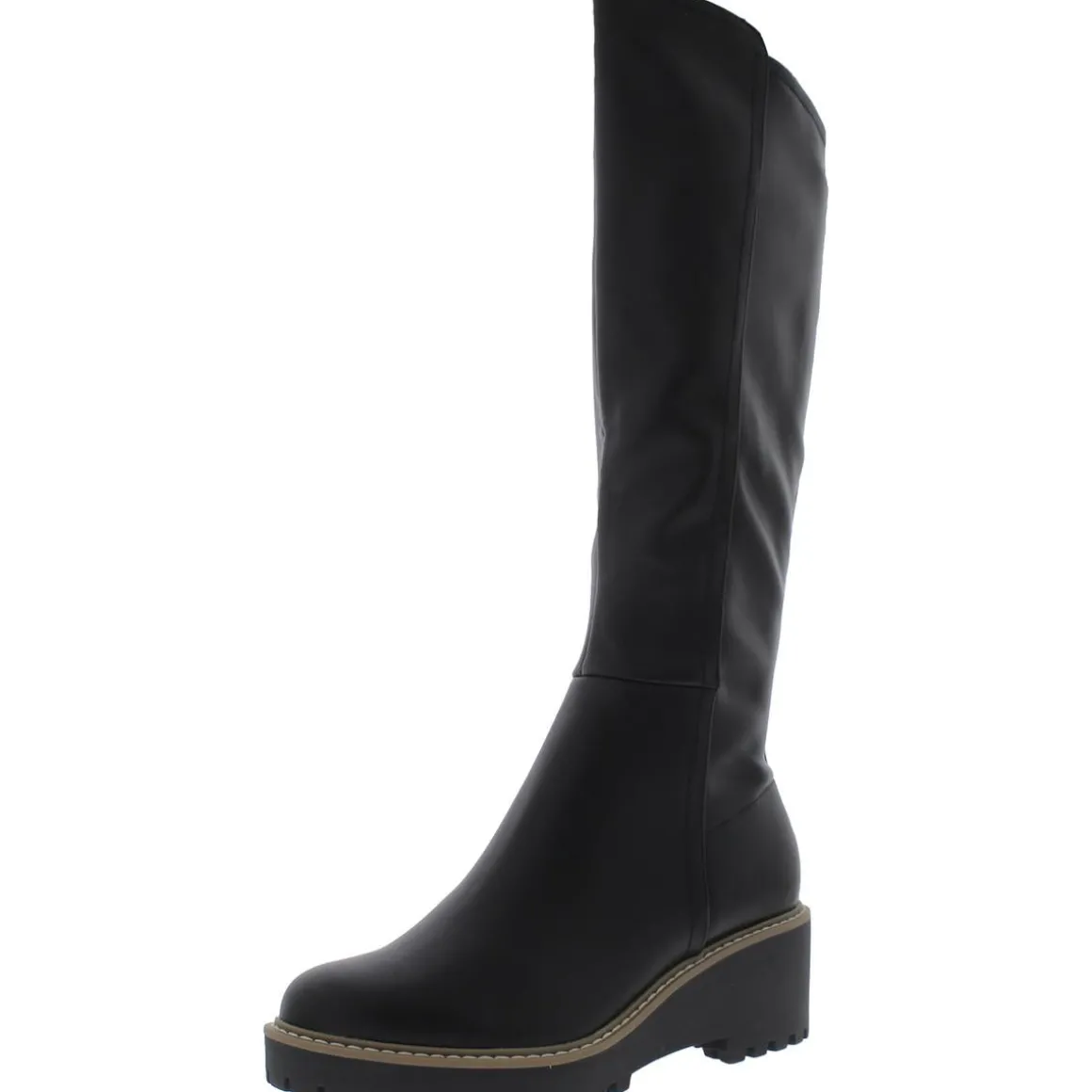 Risky Faux Leather Lug Sole Knee-High Boots