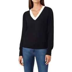 Scallop Trim V-Neck V-Neck Sweater