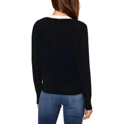 Scallop Trim V-Neck V-Neck Sweater