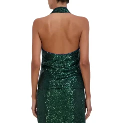 Sequined Faux Wrap Halter Top