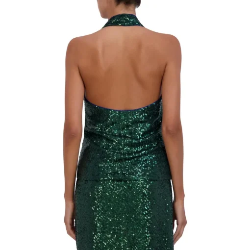 Sequined Faux Wrap Halter Top