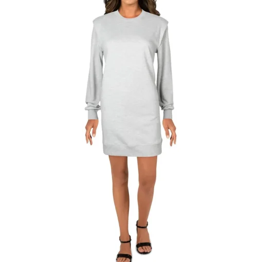 Shoulder Pads Crew Neck Sweatshirt Dress