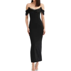 Silk Beaded Evening Dress