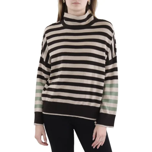 Silk Blend Striped Mock Turtleneck Sweater