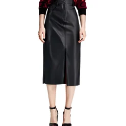 Slit Faux Leather A-Line Skirt