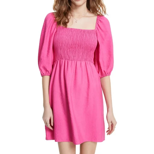 Smocked Square Neckline Fit & Flare Dress