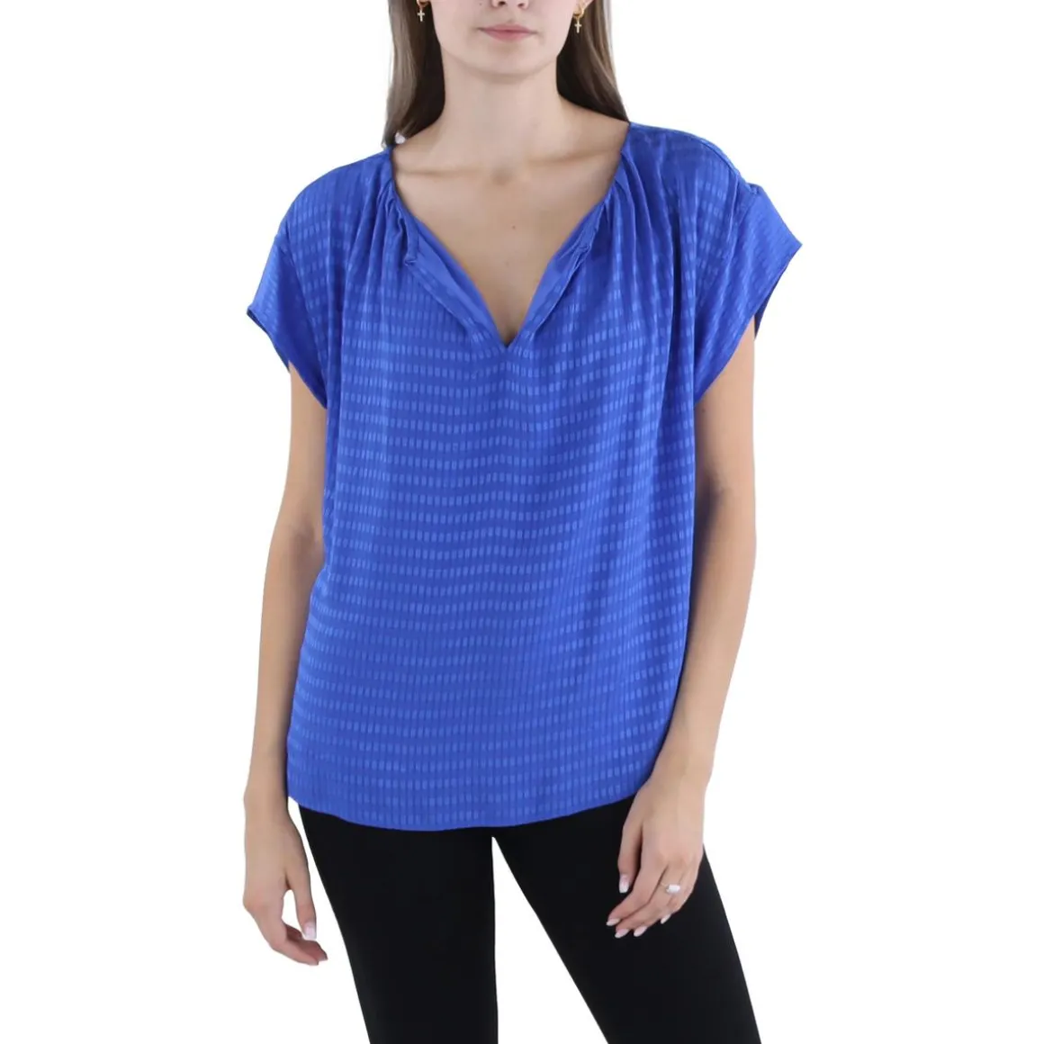 Split Neck Shadow Stripe Blouse