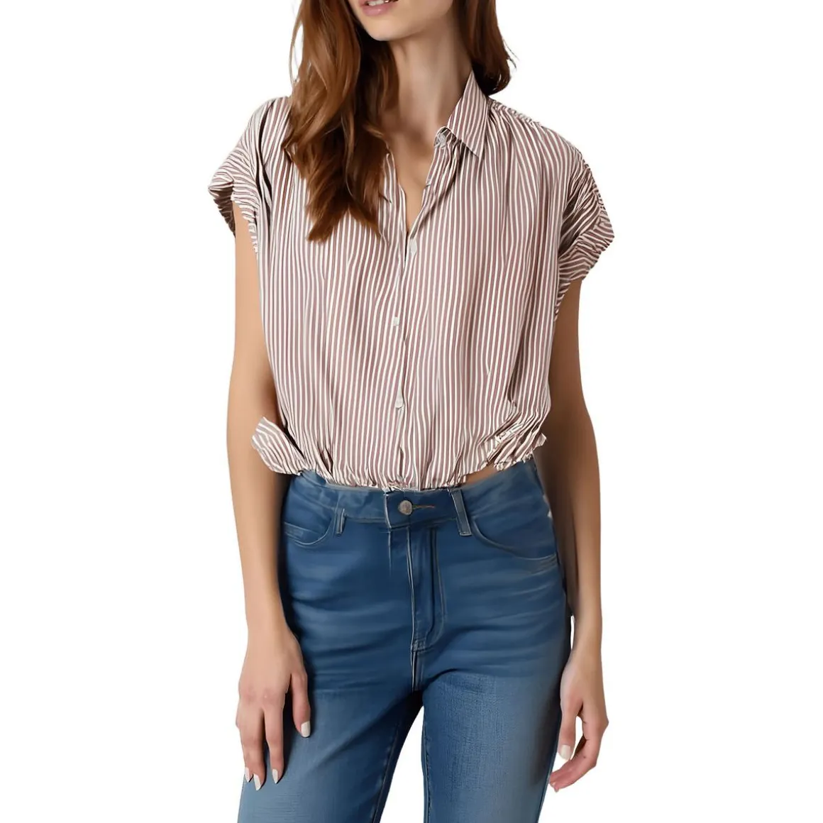 Striped Cotton Button-Down Top