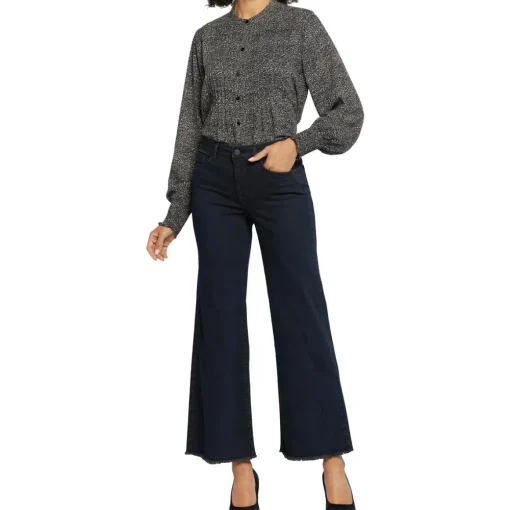 Teresa Frayed Hem Denim Wide Leg Jeans