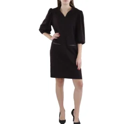 V Neck Fake Pockets Midi Dress