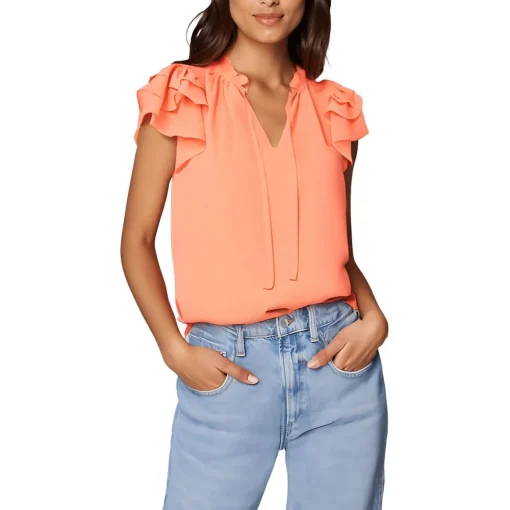V-Neck Ruffled Neck Blouse