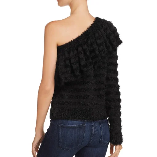 Wayf Johnie Ruffled Shadow Stripe One Shoulder Sweater